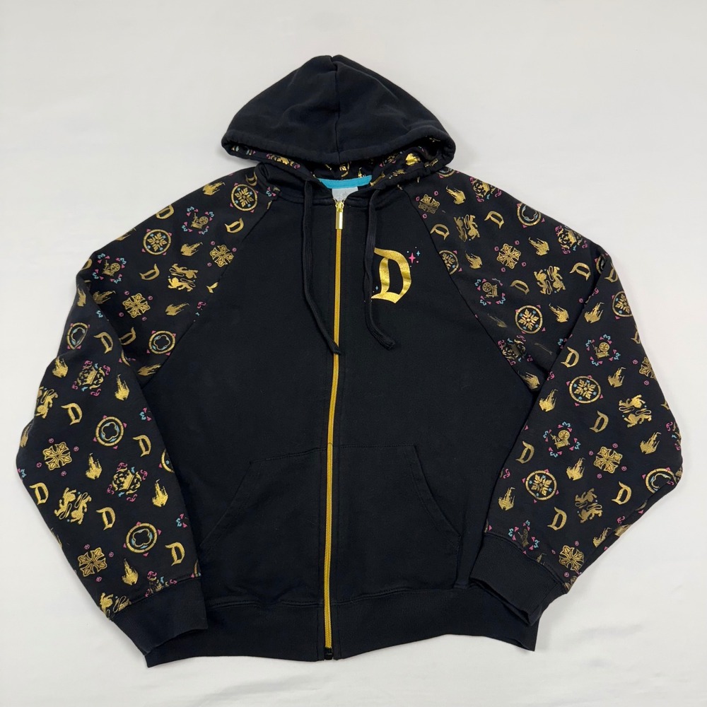 Disney Disneyland Resort Black Gold Icon Zip Up Hoodie Jacket Women's Size M